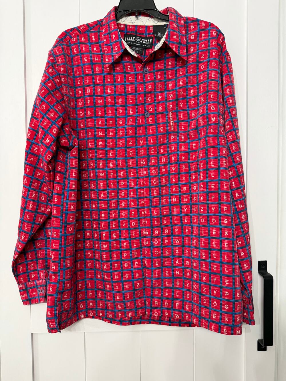 Pelle Pelle Marc Buchanan shirt red/blue grid pattern vintage VTG sz M EUC